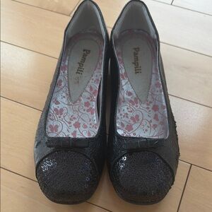 Pampili Black Sequin Cap-Toe Flats